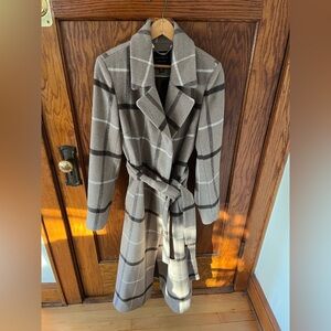 Sanctuary Wool Blend Wrap Coat in Tan Plaid Small Like New Condition